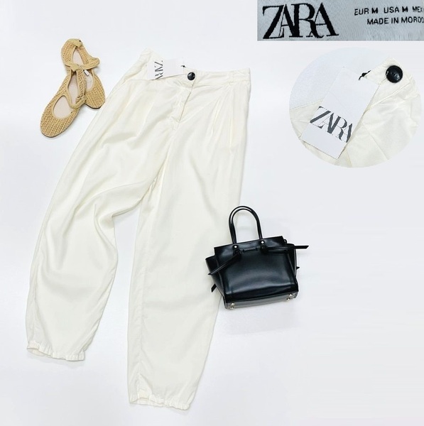 【M】ZARA アイボリー ダーツパンツ レディース タグ オフィスカジュアル ボトム 通勤 フェミニン 大人可愛い白系 ガーリー デイリー ザラ