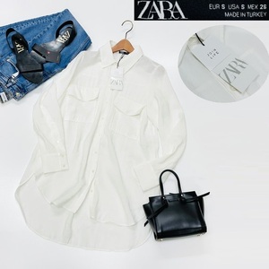 未使用品 /S/ ZARA ホワイト シアーシャツ レディース タグ カジュアル トップス 通勤 フェミニン 大人可愛い羽織りガーリー デイリー ザラ