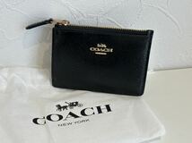 ■【美品】コーチ COACH コイン＆カード パスケース レザー ブラック キーチェーン付き 未使用 保管品_画像1