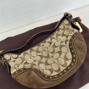 ★【2点おまとめ 美品】COACH コーチ ショルダーバッグ シグネチャー ハーフムーン スタッズブラウン系 キャンバス レザー ベージュ系 の画像4