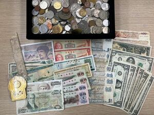 ◎【大量 おまとめ】紙幣 硬貨 古銭 貨幣 海外 アメリカ 中国 シンガポール フランス アジア 壹角 拾圓 1ドル 等 コイン重量約1420.5g