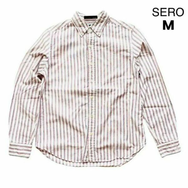 SERO セロ ロングスリーブ ボタンダウンシャツ 長袖 ストライプ M 　ロングスリーブ シャツ　カジュアルシャツ　ワークシャツ
