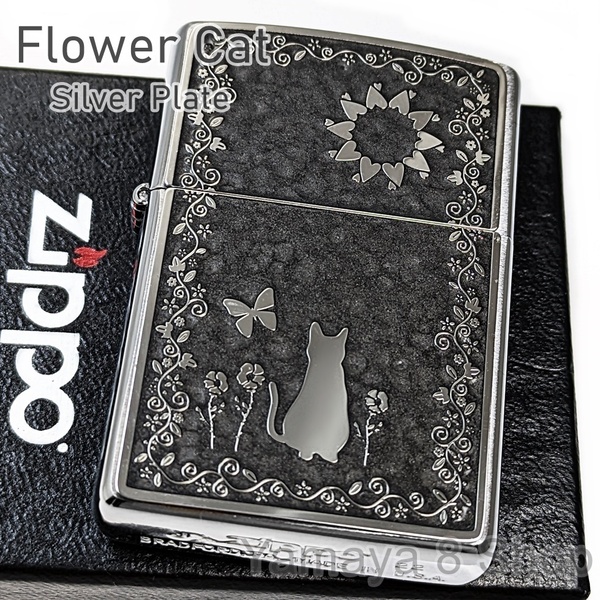 ZIPPO キャット＆フラワー グレー 両面 柄違い ジッポー ライター