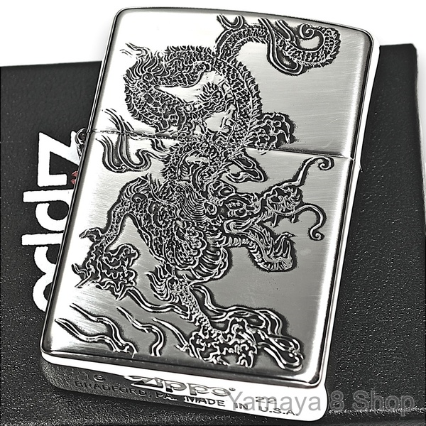 ZIPPO 龍 裏面・青海波 シルバー 和柄 浮き彫り ジッポー ライター