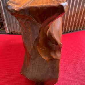 B961 木彫りの象型飾り台 天然木 インテリア 土台 テーブル ぞう 動物 木製 アンティーク 敷台 木工 工芸品の画像5
