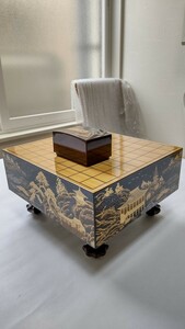  漆芸 将棋盤 柳山作 山水 漆工芸 蒔絵 駒 駒入れセット 箱付き