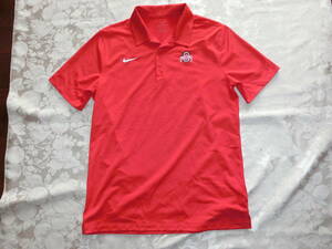 新品同様 ナイキゴルフ アメリカ オハイオ州 OHIO State チームシャツ 半袖シャツ 綺麗な赤 赤い ゴルフシャツ ポロシャツ L LL
