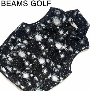 【送料無料】BEAMS GOLF ビームスゴルフ　スペース　ボア　ベスト　メンズ　XL ロゴ　ジップ　防寒　宇宙　総柄