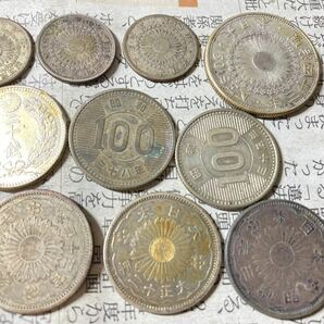 日本の銀貨 まとめて16枚セット 旭日50銭銀貨 100円銀貨 10銭 20銭など 希少 レアコイン 古銭 近代銭の画像3