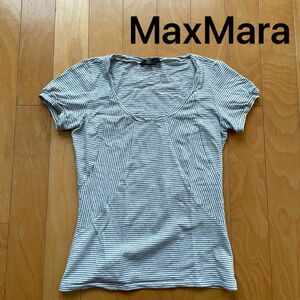 MaxMara 半袖 Tシャツ トップス ボーダー M コットン マックスマーラ 白 ホワイト カットソー