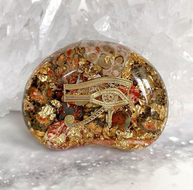 Orgonite amulet, broad bean-like grip stone, Eye of Horus, Handmade items, interior, miscellaneous goods, ornament, object