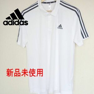 大きいサイズ新品正規品(2XL)アディダス adidas ホワイト エアロレディー3ストライプ半袖メンズポロシャツ白