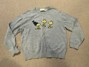  super-discount! UNIQLO KIDS PEANUTS Uniqlo Kids Peanuts collaboration knitted long sleeve sweater gray grey Snoopy Woodstock 130/AS