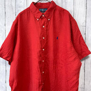 ラルフローレン Ralph Lauren CLASSIC FIT 半袖シャツ メンズ ワンポイント リネン100% XXLサイズ 5‐527