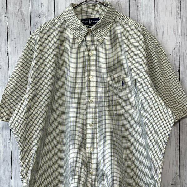 ラルフローレン Ralph Lauren チェックシャツ 半袖シャツ メンズ ワンポイント コットン100% XLサイズ 5‐528