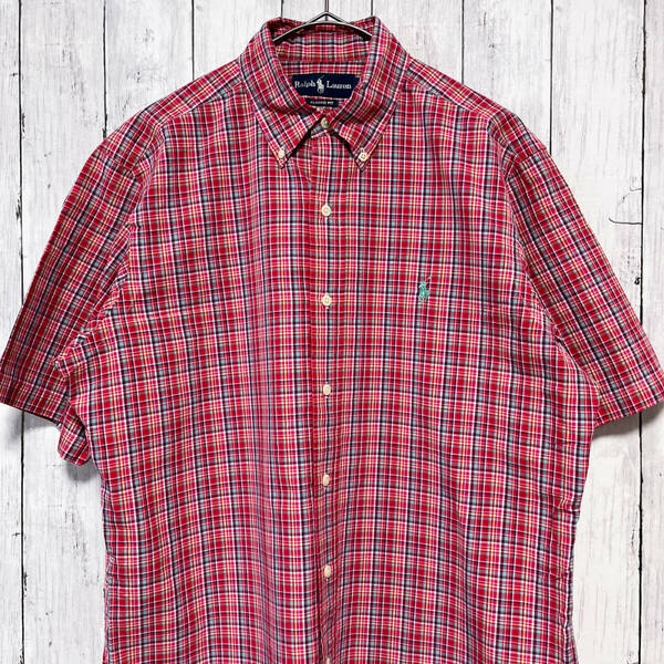 ラルフローレン Ralph Lauren CLASSIC FIT チェックシャツ 半袖シャツ メンズ ワンポイント コットン100% Mサイズ 5‐579