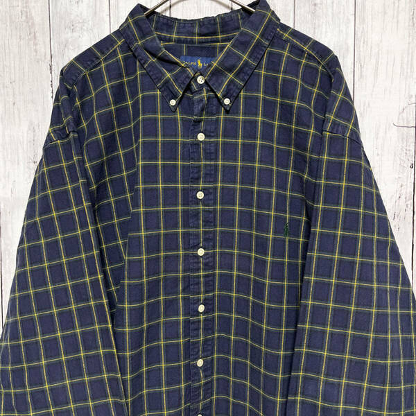 ラルフローレン Ralph Lauren チェックシャツ 長袖シャツ メンズ ワンポイント コットン100% 4XLTサイズ 5‐622