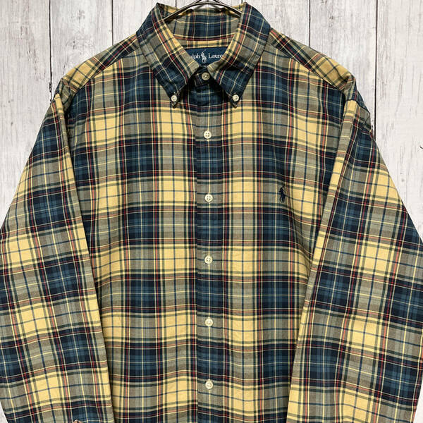 ラルフローレン Ralph Lauren CLASSIC FIT チェックシャツ 長袖シャツ メンズ ワンポイント コットン100% Mサイズ 5‐628