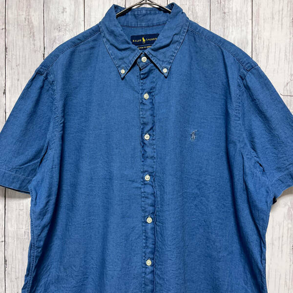 ラルフローレン Ralph Lauren CLASSIC FIT INDIGO 半袖シャツ メンズ ワンポイント コットン100% XLサイズ 5‐633