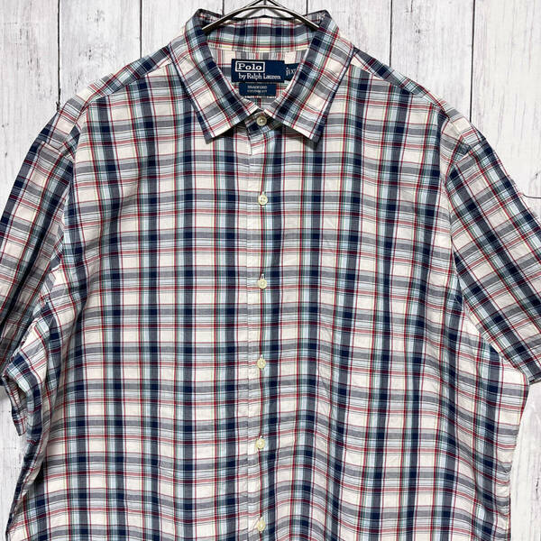 ラルフローレン Ralph Lauren BRADFORD チェックシャツ 半袖シャツ メンズ コットン100% XLサイズ 5‐641