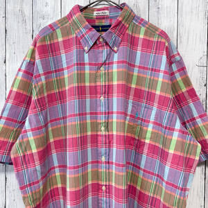 ラルフローレン Ralph Lauren Indian Madras チェックシャツ 半袖シャツ メンズ ワンポイント レーヨン16％ コットン84% 2XLTサイズ 5‐676