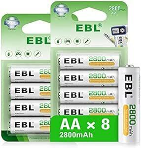 EBL 単三電池 充電式 2800mAh 単3 充電池 大容量 8本入り ニッケル水素充電式電池 長寿命 充電でんち ブリスタ