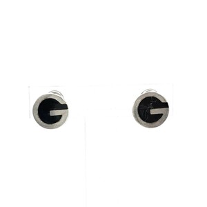 *GUCCI Gucci SV серьги * серебряный цвет × черный 925 Circle G Logo женский accessory аксессуары 