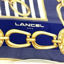 良好◆LANCEL ランセル ヴィンテージ スカーフ◆ ネイビー シルク100％ レディース スカーフ カレ 絹 服飾小物_画像3