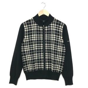  хороший *BURBERRY GOLF Burberry Golf Zip выше вязаный M* черный шерсть 100% женский в клетку tops вязаный жакет 