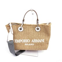 美品◆EMPORIO ARMANI エンポリオアルマーニ MyEA ショッパーディアプリントスモール 2WAYバッグ◆ ベージュ カゴ 編み込み レディース 鞄_画像1