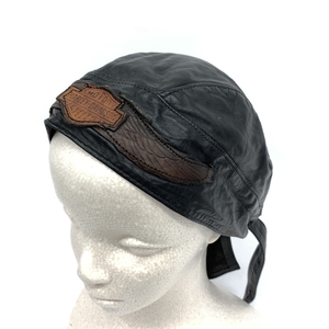 良好◆HARLEY DAVIDSON ハーレーダビッドソン ヘッドラップキャップ ◆ ブラック 本革 メンズ 帽子 ハット hat 服飾小物