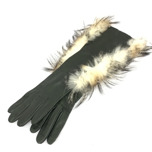 良好◆FENDI フェンディ 手袋 ◆ カーキ 牛革 レディース 手袋 glove グローブ 服飾小物