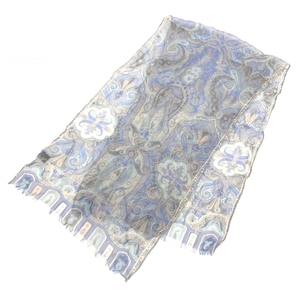  excellent *ETRO Etro stole * blue silk peiz Lee lady's muffler stole collar volume clothing accessories 