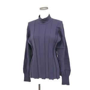 ◆ISSEY MIYAKE イッセイミヤケ プレスプリーツニット サイズ1◆ パープル コットン混 レディース ハイネック 長袖 トップス 19AW