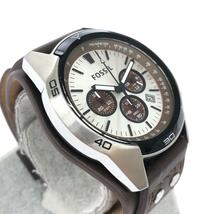 良好◆Fossil フォッシル 腕時計 クロノグラフ◆CH2565 シルバーカラー/ブラウン SS×レザー メンズ ウォッチ watch_画像4