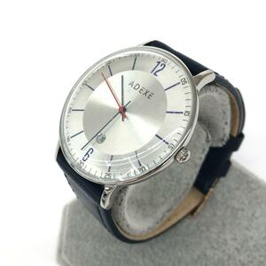 新品同様◆ADEXE アデクス 腕時計 クォーツ◆2046B-05 シルバーカラー/ネイビー SS×レザー メンズ ウォッチ watch