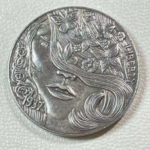 アメリカ 硬貨 古銭 ホーボーニッケルコイン 1937年 美人 蝶 水牛 ブラックダイヤモンド 記念幣 コイン 重5.4g 銀貨