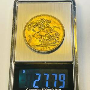 イギリス 硬貨 古銭 ヴィクトリア女王 1897年 イギリス領オーストラリア 聖ジョージ 竜殺し ナイト ドラゴン コイン 重27.79g 金貨の画像5