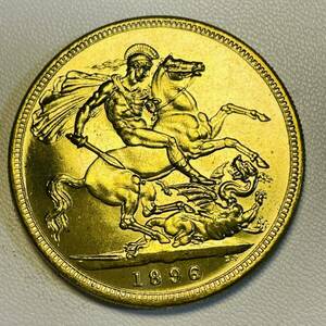 イギリス 硬貨 古銭 ヴィクトリア女王 1896年 イギリス領オーストラリア 聖ジョージ 竜殺し ナイト ドラゴン コイン 重25.70g 金貨