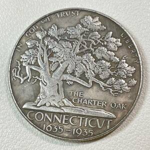 アメリカ 硬貨 古銭 コネチカット入植300周年記念 1935年 州の木 チャーターオーク 樫の木 ワシ 記念幣 コイン 重13.40g
