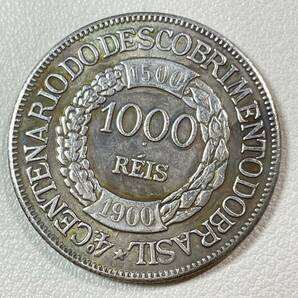 ブラジル 硬貨 古銭 ブラジル発見400周年記念 1900年 「ブラジルアメリカ合衆国共和国」銘 1000レイ 記念幣 コイン 重10.57g の画像2