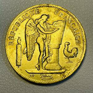 フランス 硬貨 古銭 第三共和政 1887年 共和国の天才 梁 雄鶏 花輪 50フラン コイン 重9.86g
