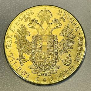 オーストリア帝国 硬貨 古銭 フランツ・ヨーゼフ 1 世 1894年 クラウン 国章 紋章 双頭の鷲 4ダカット コイン 重15.92g