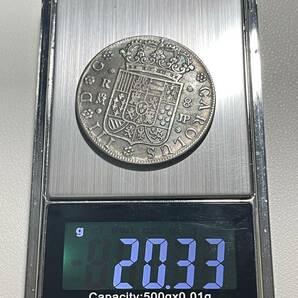 スペイン帝国 硬貨 古銭 カルロス３世 ブルボン朝 啓蒙専制君主 1762年 クラウン ８IP 獅子紋 国章 コイン 重20.33gの画像5