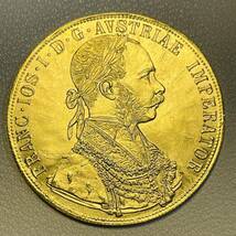 オーストリア帝国 硬貨 古銭 フランツ・ヨーゼフ 1 世 1877年 クラウン 国章 紋章 双頭の鷲 4ダカット コイン 重11.95g_画像2