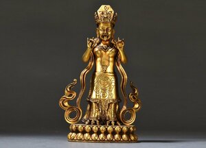 【清】某有名収集家買取品 西蔵・チベット伝来・時代物 銅金 女財神扎基拉姆造像 極細工 密教古美術