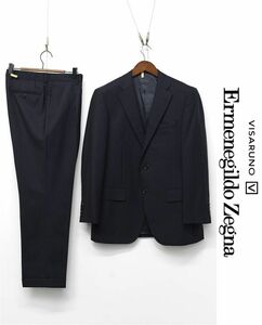 V192/美品 Ermenegildo Zegna セットアップ スーツ ジャケット パンツ ELECTA ストライプ 2つ釦 裾ダブル 1タック イタリア製生地 M程度 紺