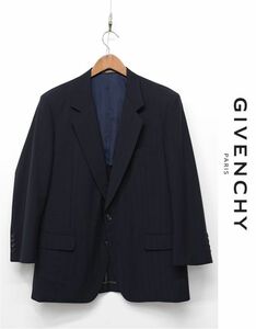 C380/GIVENCHY テーラードジャケット ブレザー ストライプ 2つボタン モヘヤ混 背抜き サイドベンツ M 170 濃紺 春夏