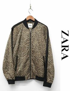 B384/美品 ZARA ブルゾン ジャケット レオパード ヒョウ柄 総柄 ラグラン L ブラウン 黒