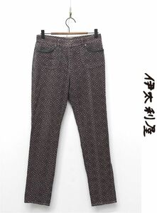 D408/伊太利屋 デニム ジーンズ スキニーパンツ 総柄 ロゴプレート ストレッチ ケミカルブリーチ ストーンウォッシュ 11 L くすみレッド 黒